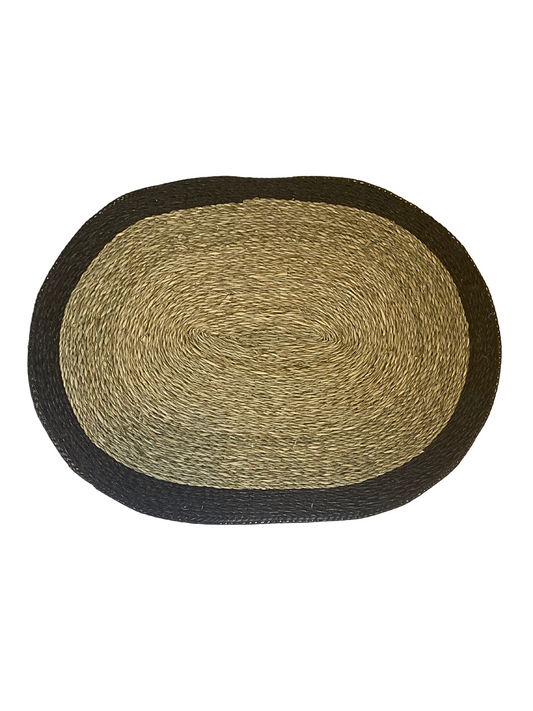 Placemats oval seagrass black beige