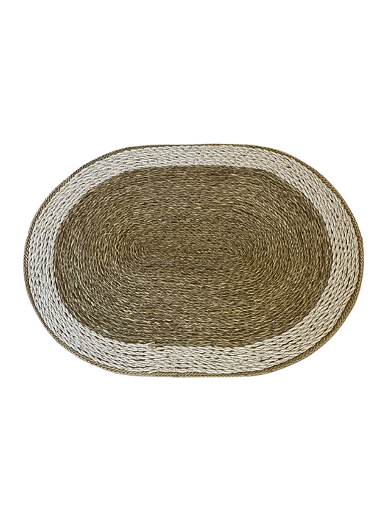 Placemat oval seagrass white beige