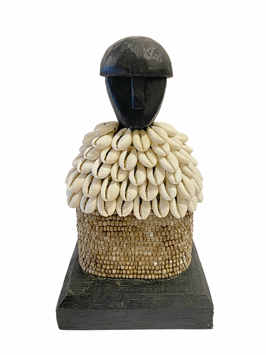 Hand Carved Tribal Statue 18cm - wood Figure With Cowrie Shell from Bali