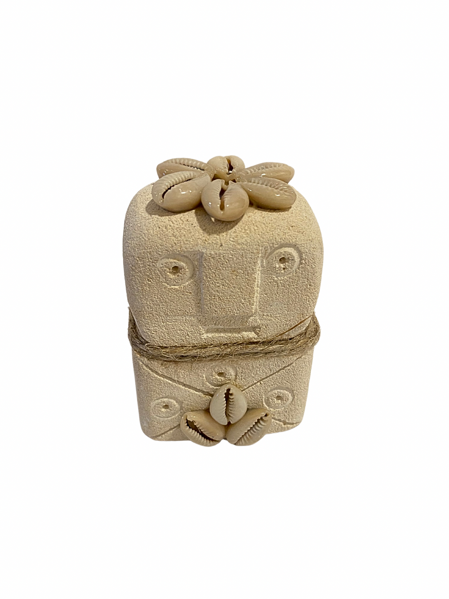 Hand Carved Tribal Statue - Stone Figure With Cowrie Shell from Bali