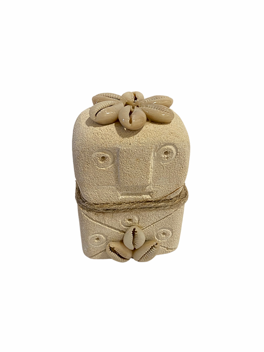 Hand Carved Tribal Statue - Stone Figure With Cowrie Shell from Bali