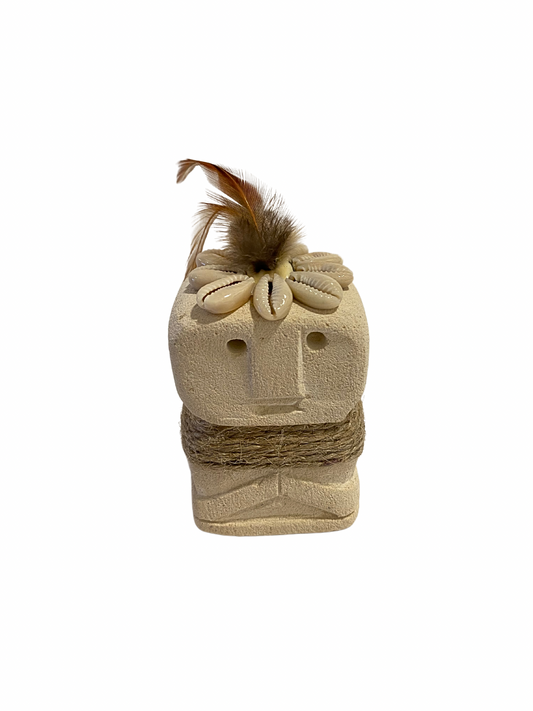 Hand Carved Tribal Statue - Stone Figure With Cowrie Shell from Bali