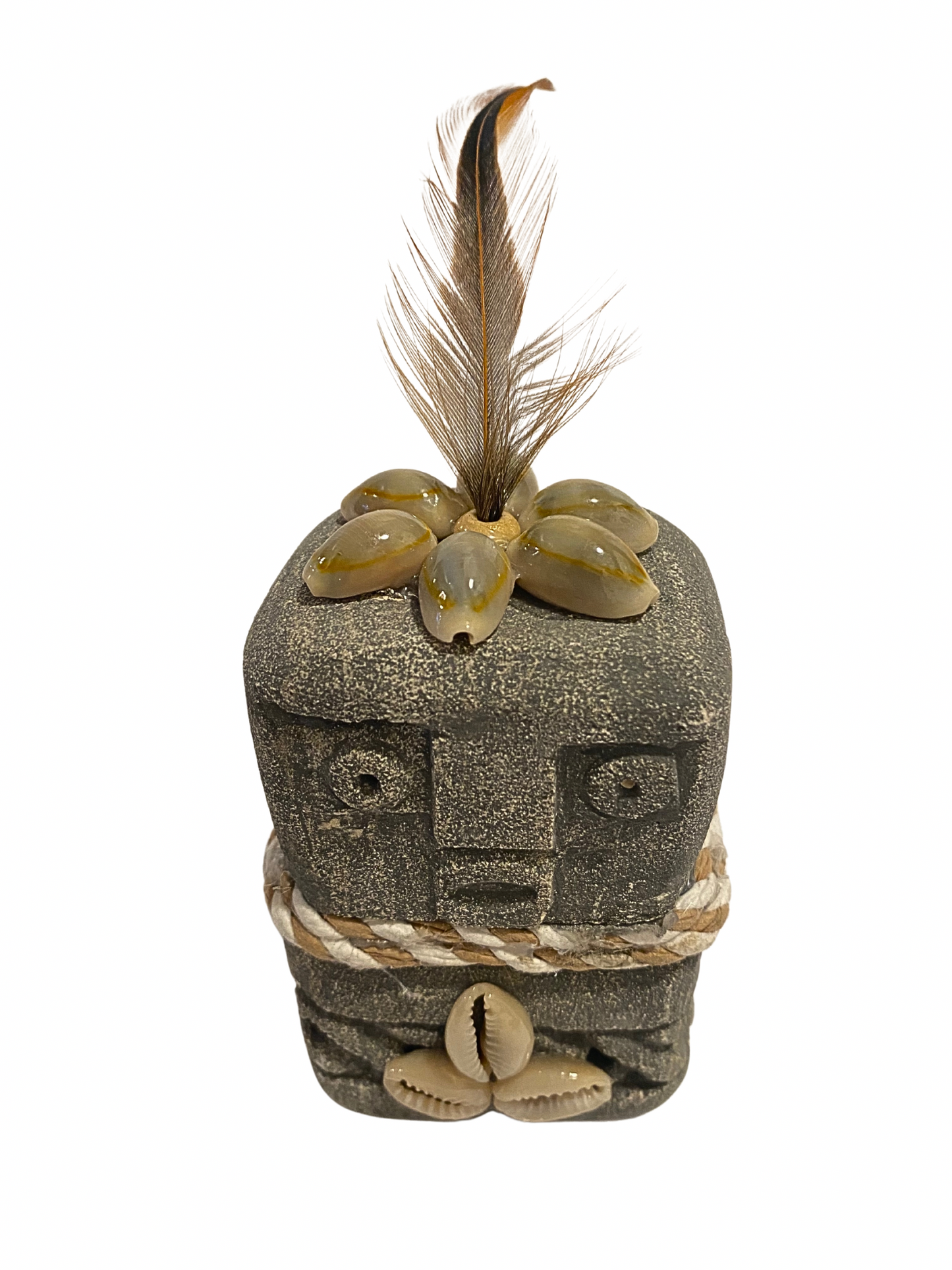 Hand Carved Tribal Statue - Stone Figure With Cowrie Shell from Bali