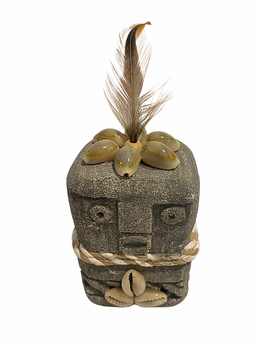 Hand Carved Tribal Statue - Stone Figure With Cowrie Shell from Bali