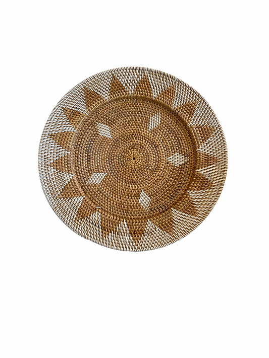 Rattan brown white round wall hanging
