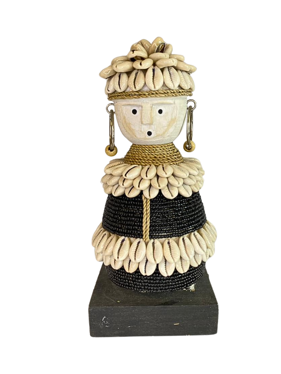 Hand Carved Tribal Statue 19cm - wood Figure With Cowrie Shell from Bali