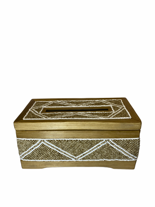 Box tisue  beads brown white