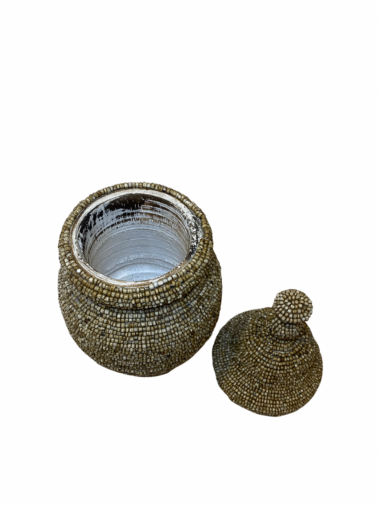 Beaded Gourd jar
 white and brown size M