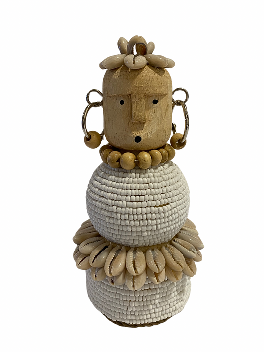 Hand Carved Tribal Statue - wood Figure With Cowrie Shell from Bali