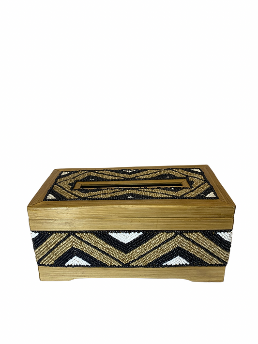 Box tisue beads brown white black