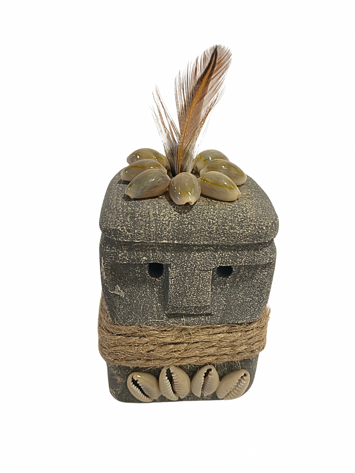 Hand Carved Tribal Statue - Stone Figure With Cowrie Shell from Bali