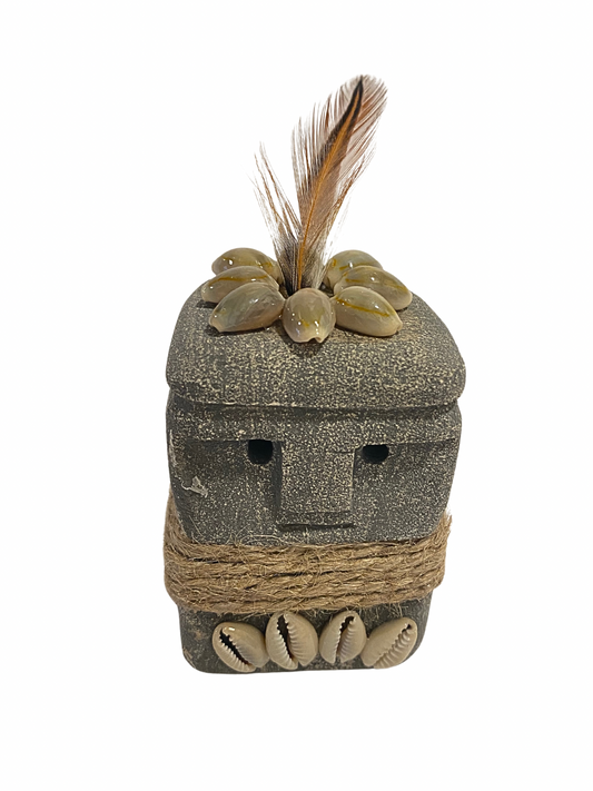 Hand Carved Tribal Statue - Stone Figure With Cowrie Shell from Bali
