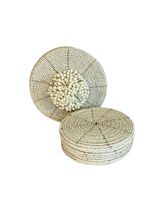 Set beaded  coaster with Box white