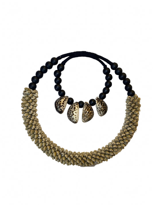 Double necklace tiger beads black - 32cm