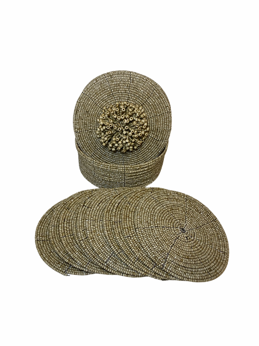 Set beaded coaster with box brown colour