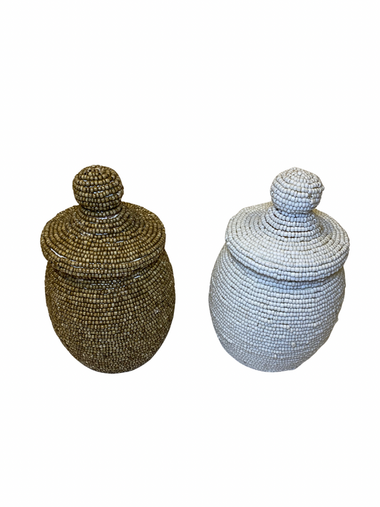 Jar bead white and brown