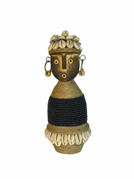 Hand Carved Tribal Statue - wood Figure With Cowrie Shell from Bali