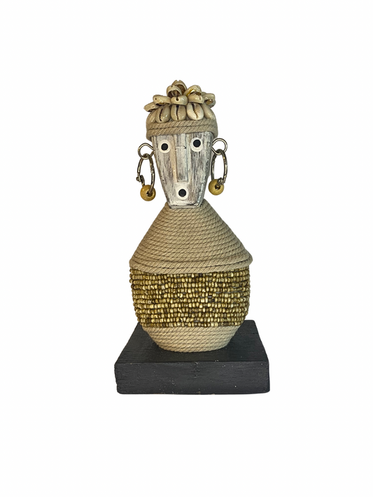 Hand Carved Tribal Statue - wood Figure With Cowrie Shell from Bali
