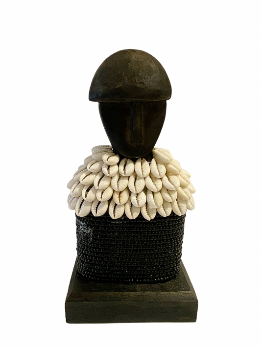 Hand Carved Tribal Statue 18cm - wood Figure With Cowrie Shell from Bali