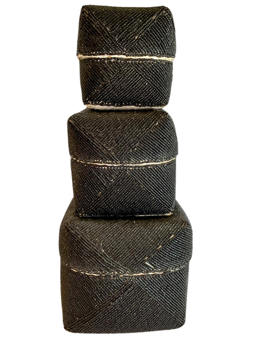 Set of 3 Beaded Boxes, Bali box Black