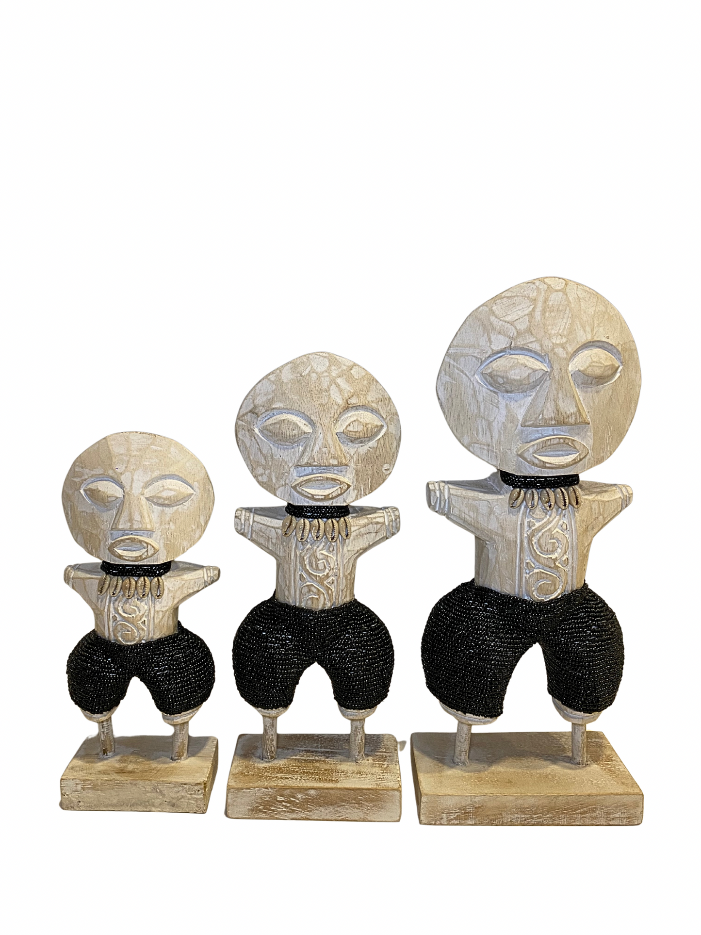 set Wooden Beaded Tribal Statues black  size S,M,L