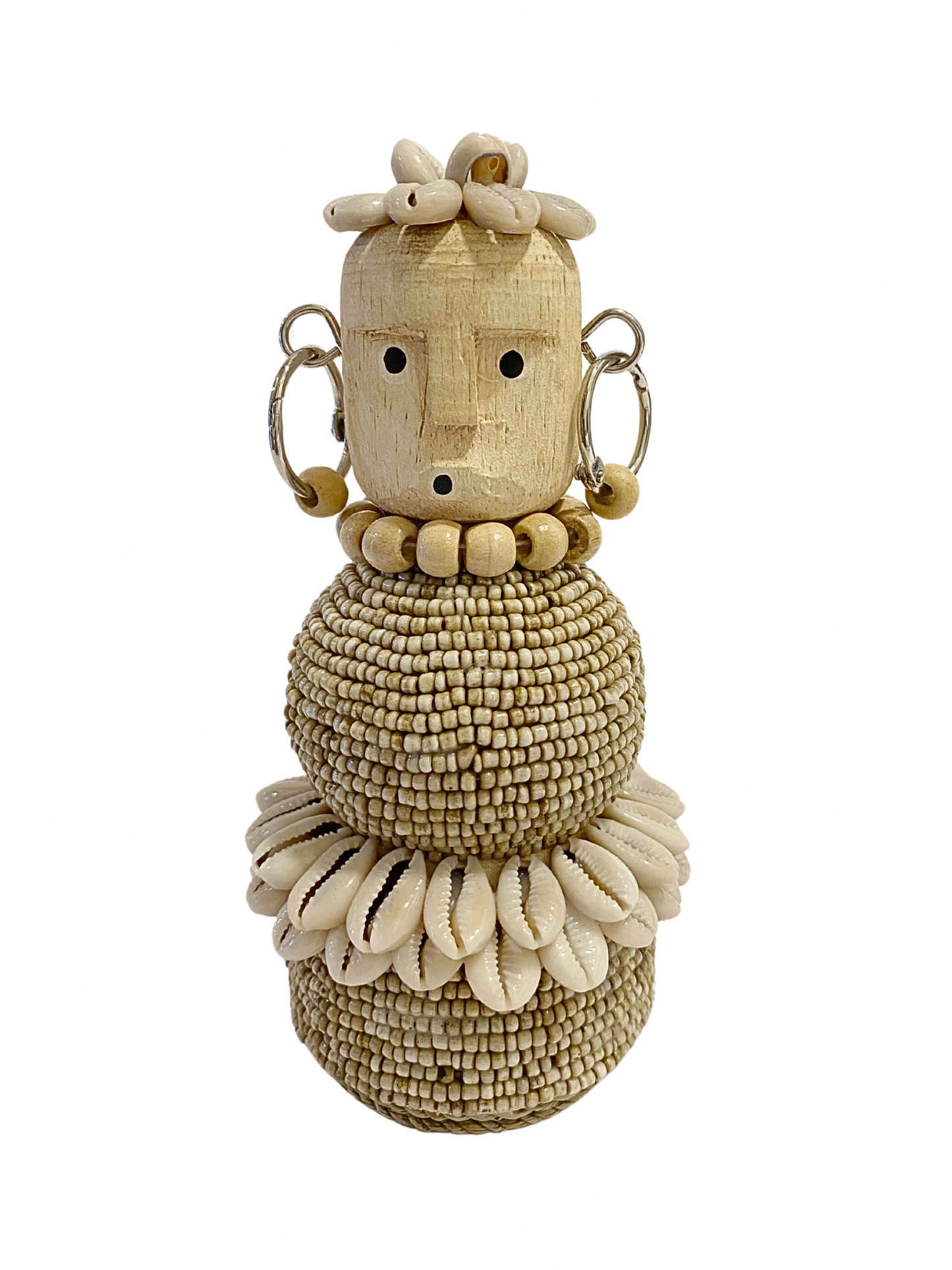 Hand Carved Tribal Statue - wood Figure With Cowrie Shell from Bali