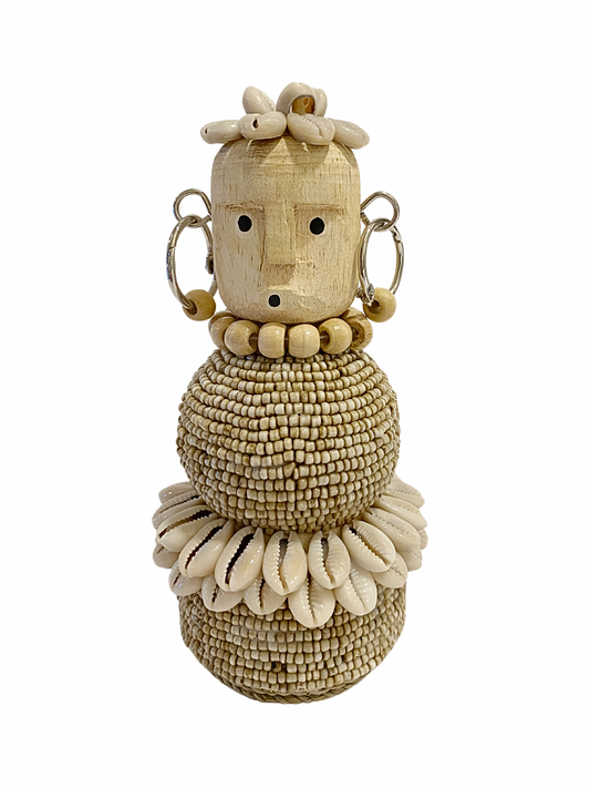 Hand Carved Tribal Statue - wood Figure With Cowrie Shell from Bali