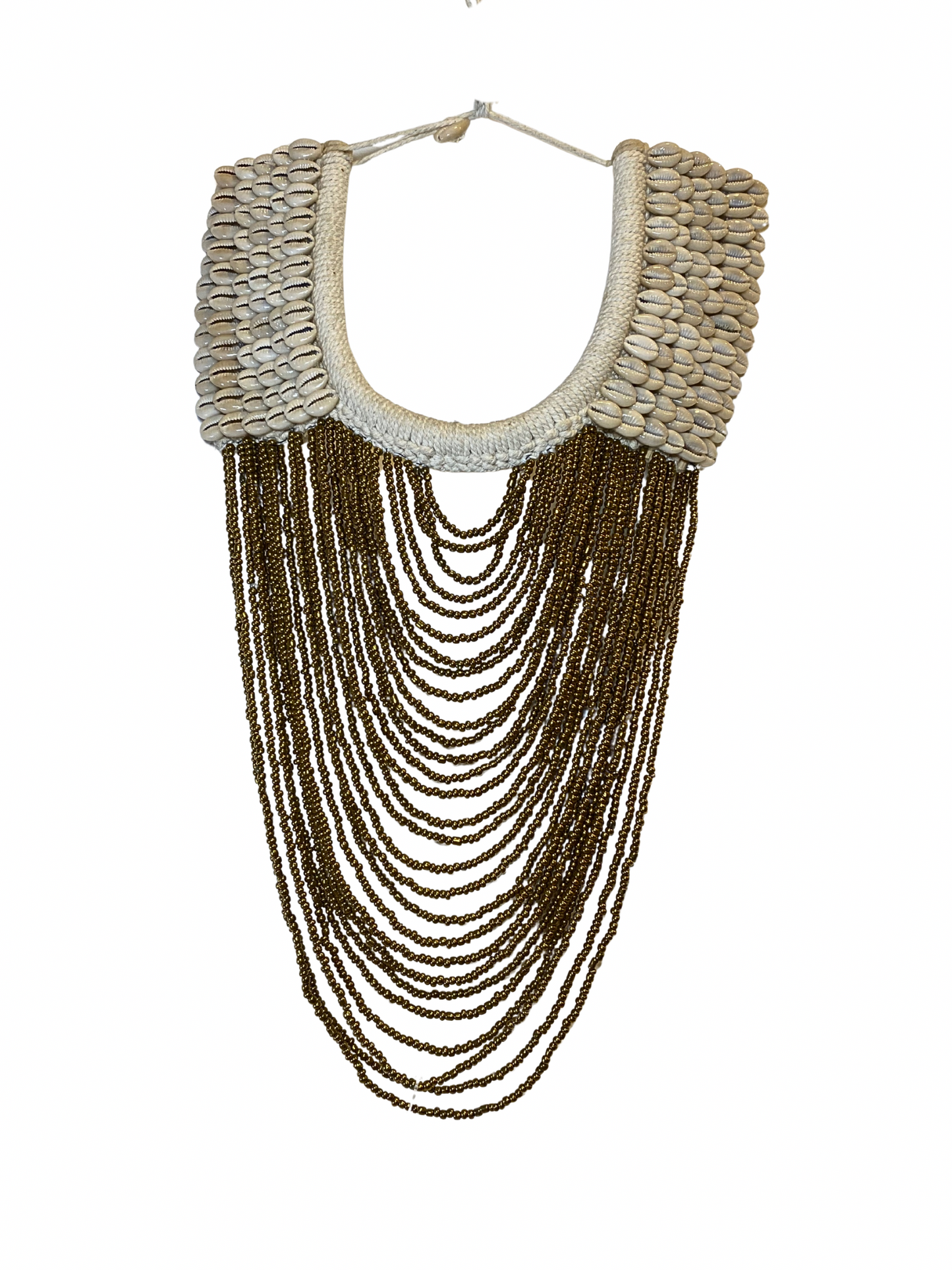 Wall hanger necklace shell bead gold