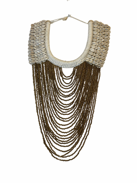 Wall hanger necklace shell bead gold