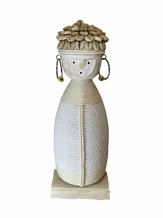 Statue wood beads white L