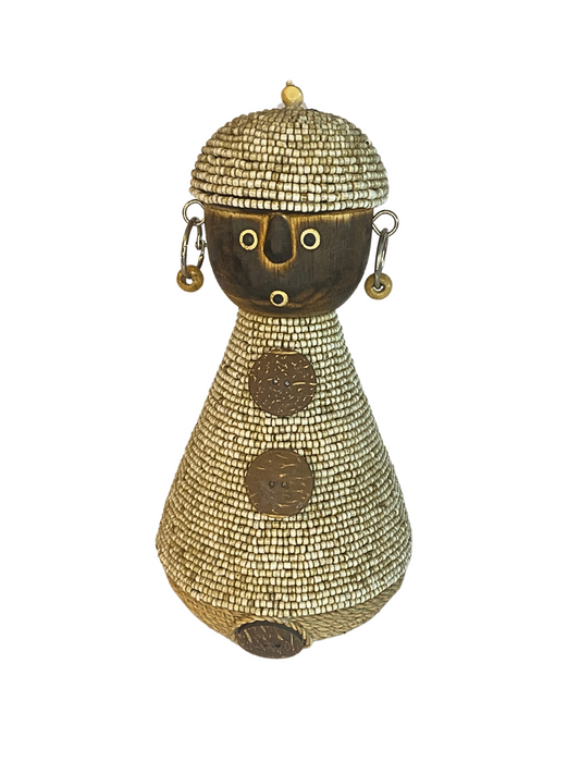 Hand Carved Tribal Statue 21cm - wood Figure With Cowrie Shell from Bali
