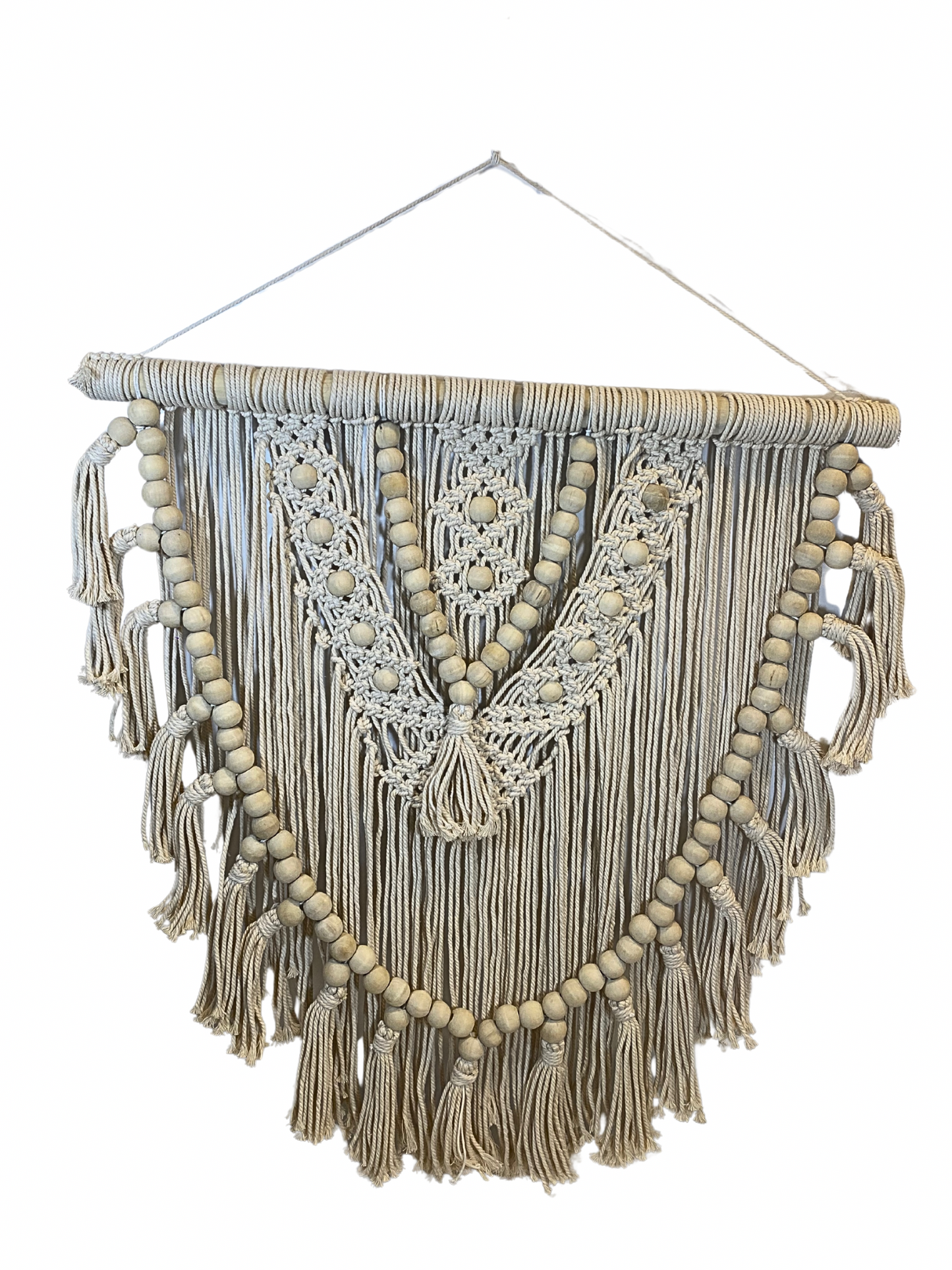 Wall decor macrame beads white