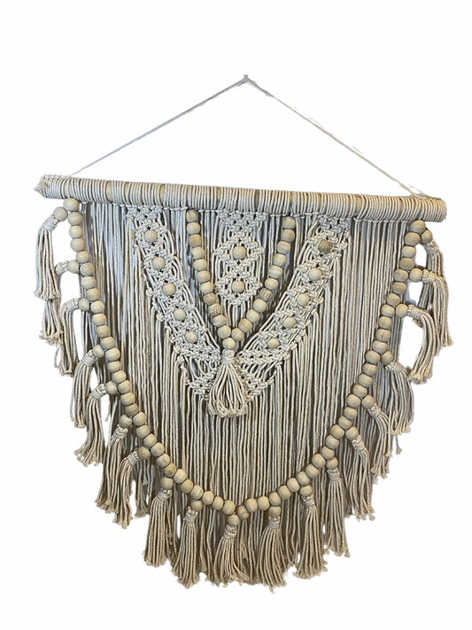 Wall decor macrame beads white