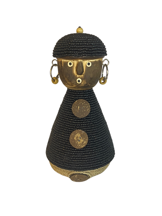 Hand Carved Tribal Statue - wood Figure With Cowrie Shell from Bali