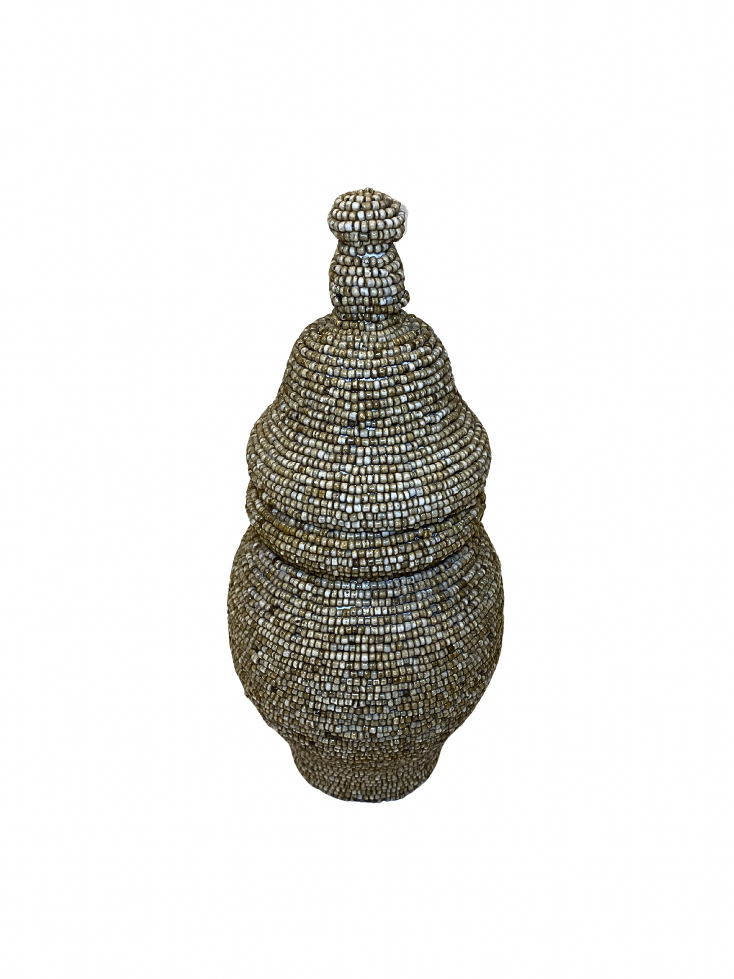 Beaded Gourd jar
 white and brown size M