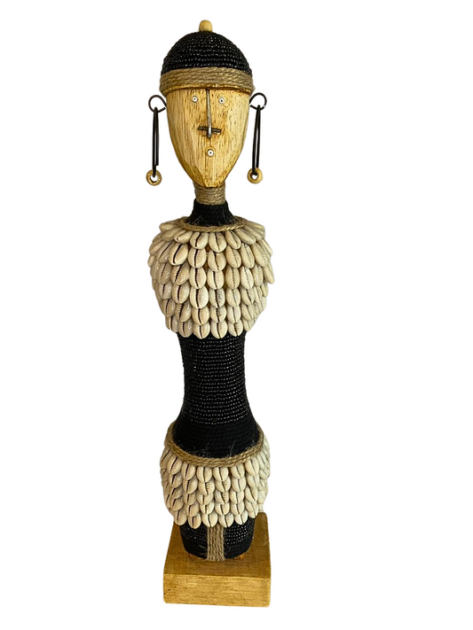 Hand Carved Tribal Statue - wood Figure With Cowrie Shell from Bali