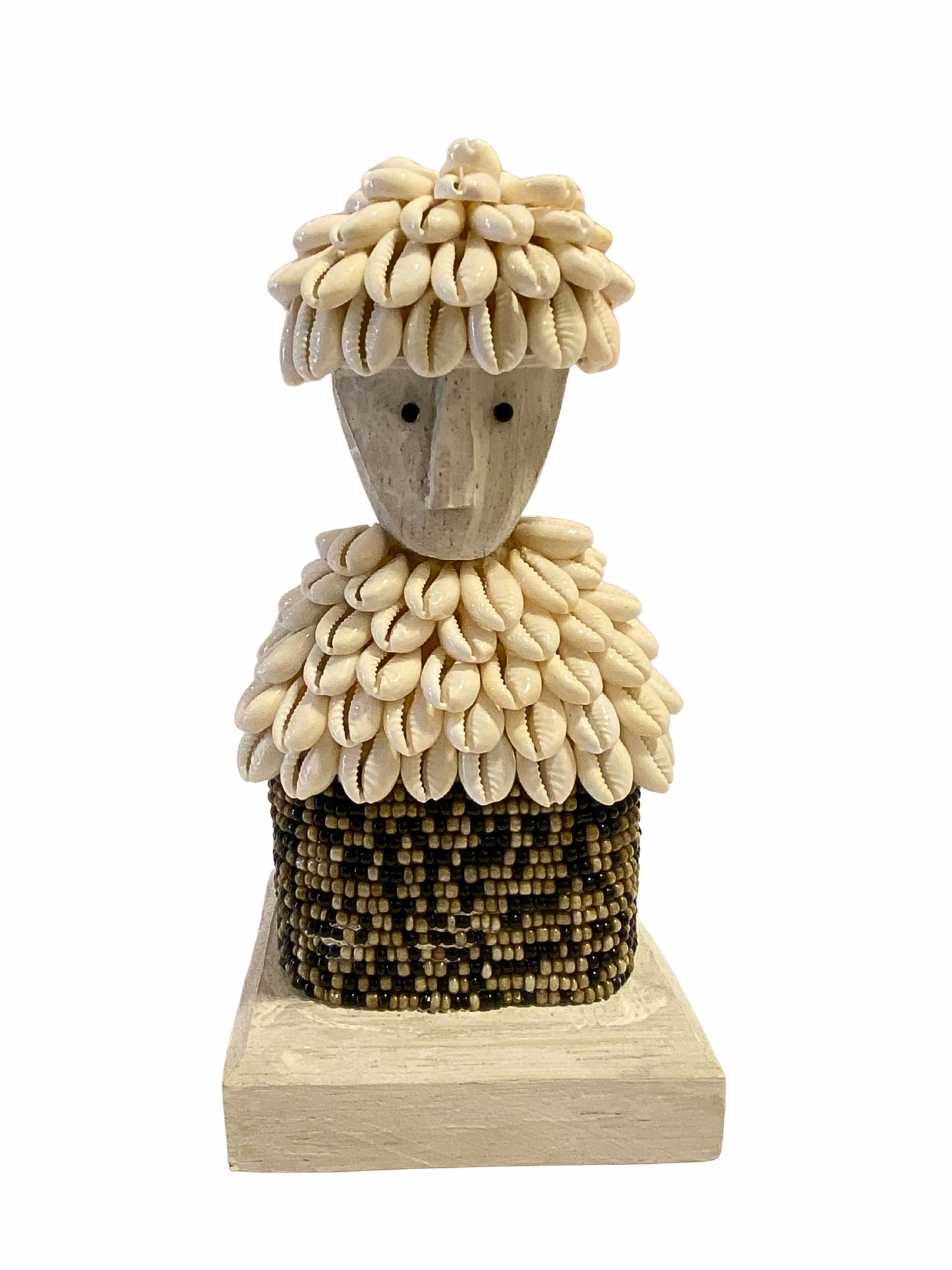 Hand Carved Tribal Statue 18cm - wood Figure With Cowrie Shell from Bali