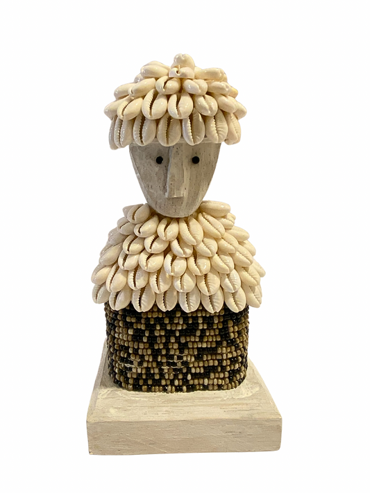 Hand Carved Tribal Statue 18cm - wood Figure With Cowrie Shell from Bali