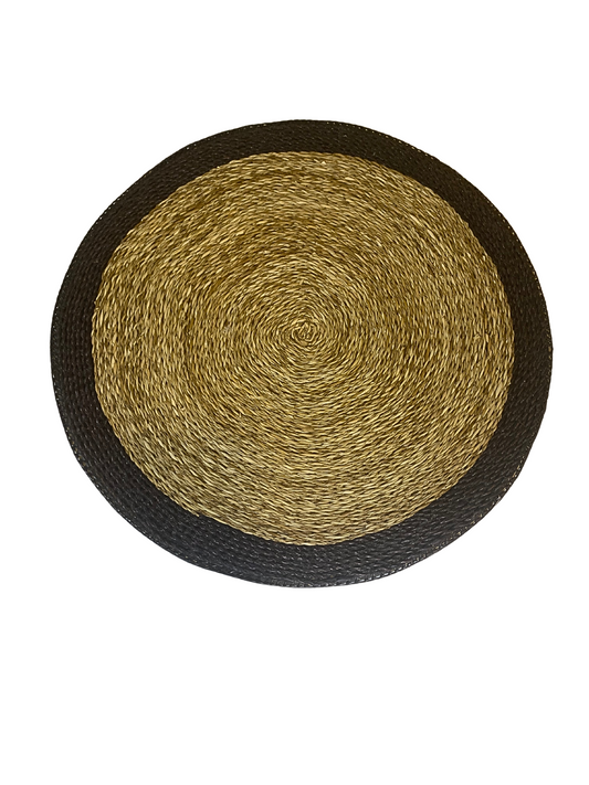 Placemat round seagrass black beige