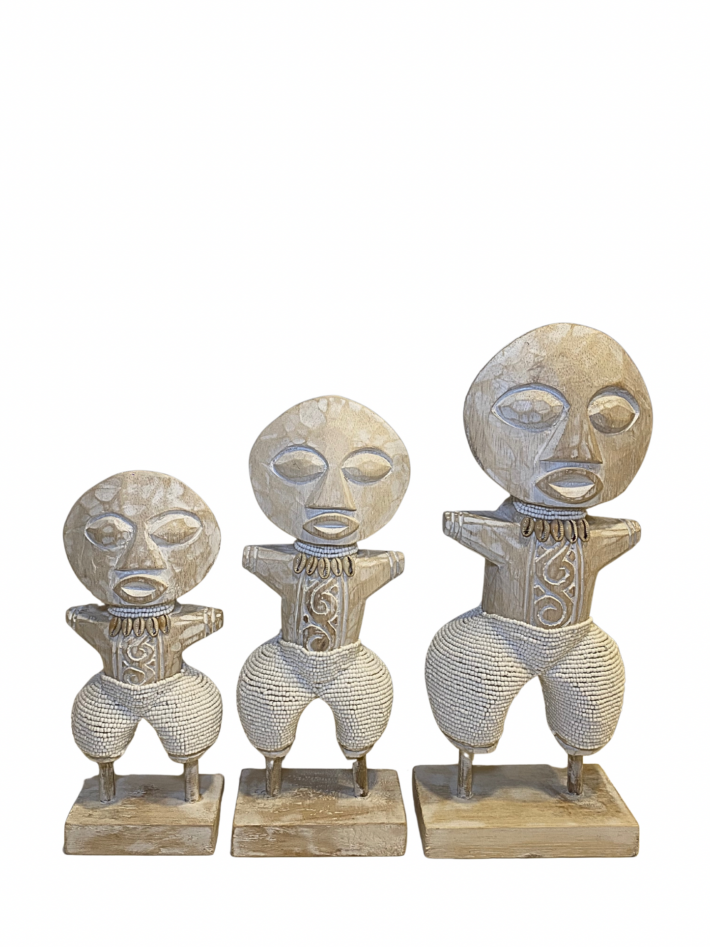 set Wooden Beaded Tribal Statues white size S,M,L