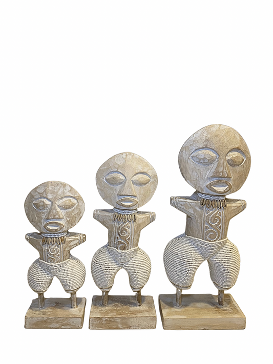 Wooden Beaded Tribal Statues white size S,M,L