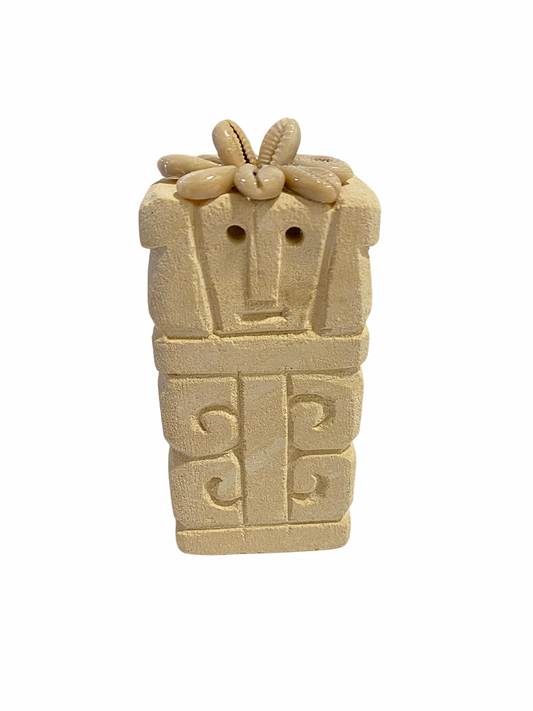 Hand Carved Tribal Statue - Stone Figure With Cowrie Shell from Bali