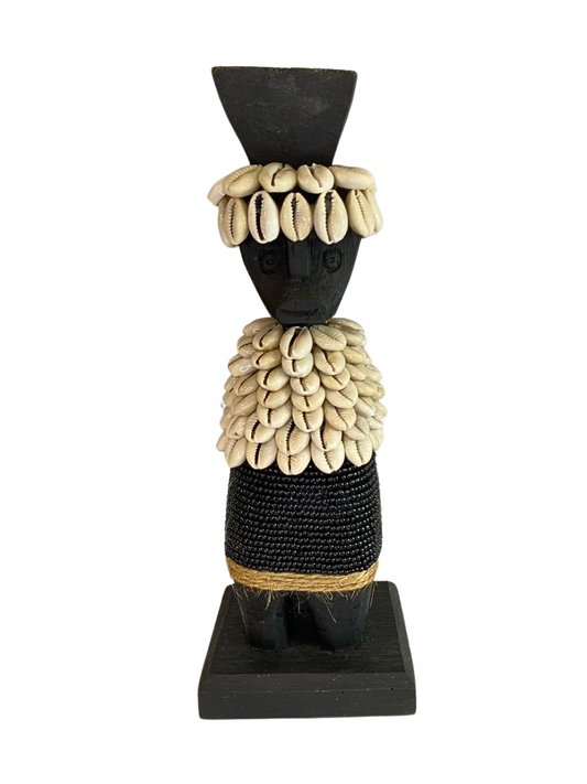 Hand Carved Tribal Statue - wood Figure With Cowrie Shell from Bali