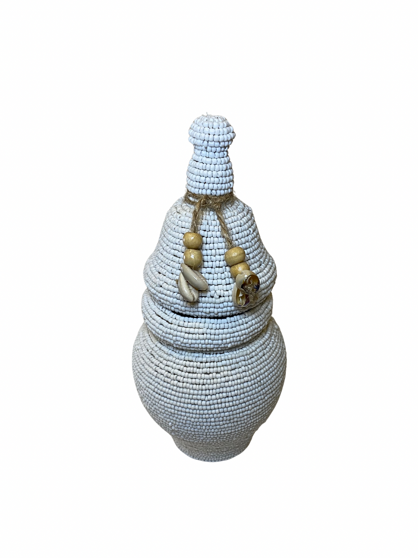 Beaded Gourd jar
 white and brown size M