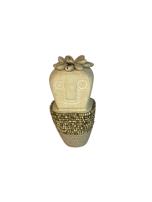 Hand Carved Tribal Statue - Stone Figure With Cowrie Shell from Bali
