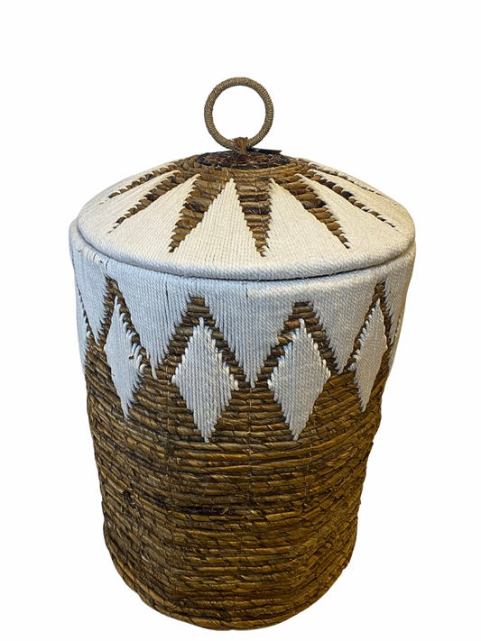 Banana leaf basket with lid white and natural colour