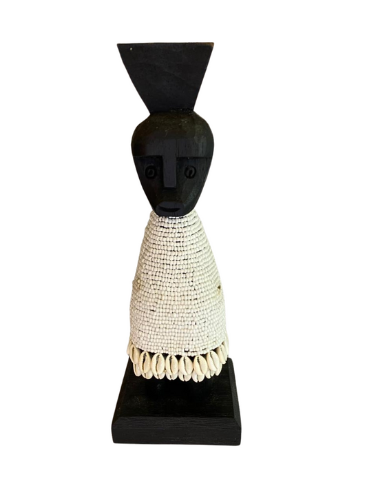 Hand Carved Tribal Statue - wood Figure With Cowrie Shell from Bali