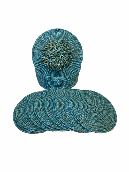 Set beaded coaster with box blue colour