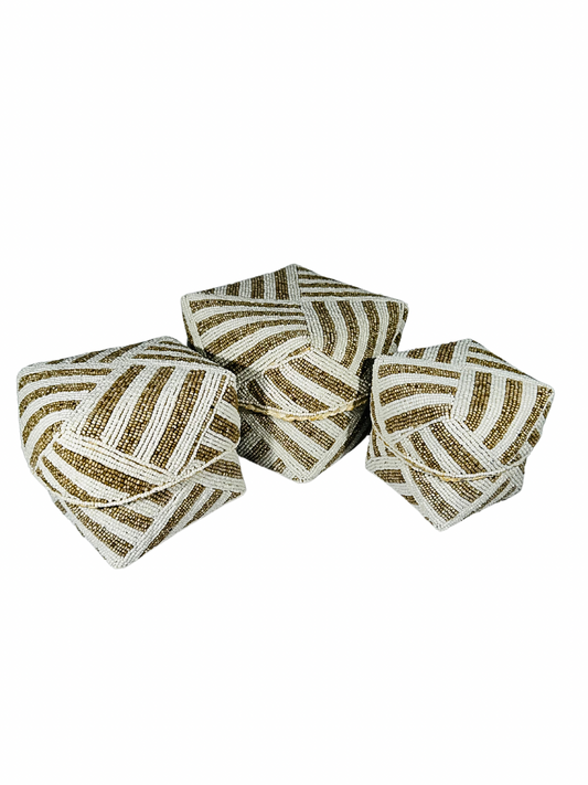 Set of 3 Beaded Boxes, Bali box white And Black