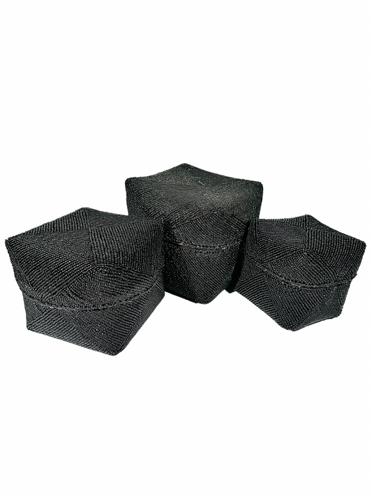 Set of 3 Beaded Boxes, Bali box white And Black